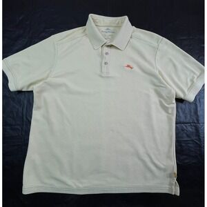 TOMMY BAHAMA Mens L‎ Polo Shirt Yellow Supima Cotton Blend Pique Embroidered